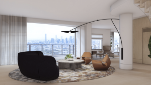 Toowong Penthouse Lounge with Brisbane Skyline